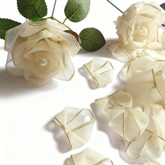 DIY Chiffon Rose Petals with Glistening Gold Edges, 100Pcs Half-Finished. Craft