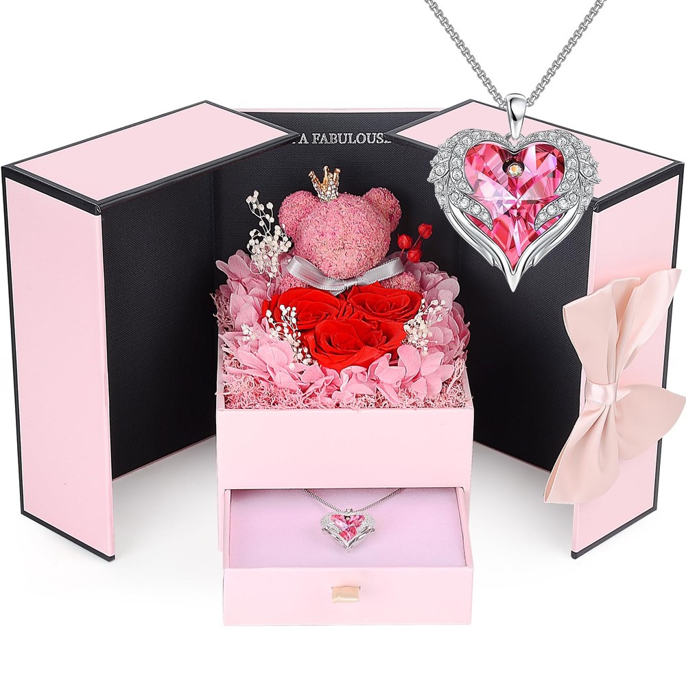 Suturun Preserved Roses Forever Flowers Gifts for Women,Eternal Pink