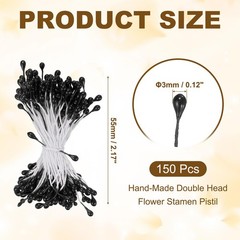 PATIKIL 3mm Double Heads Flower Stamen, 150 Pcs x 55-60mm, Black