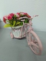 Pink Bike Flower Basket Artificial Flower Rose Tricycle Rattan Basket decoration
