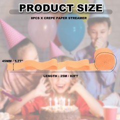 8 Rolls Crepe Paper Streamers 656ft Rainbow Streamers, Apricot