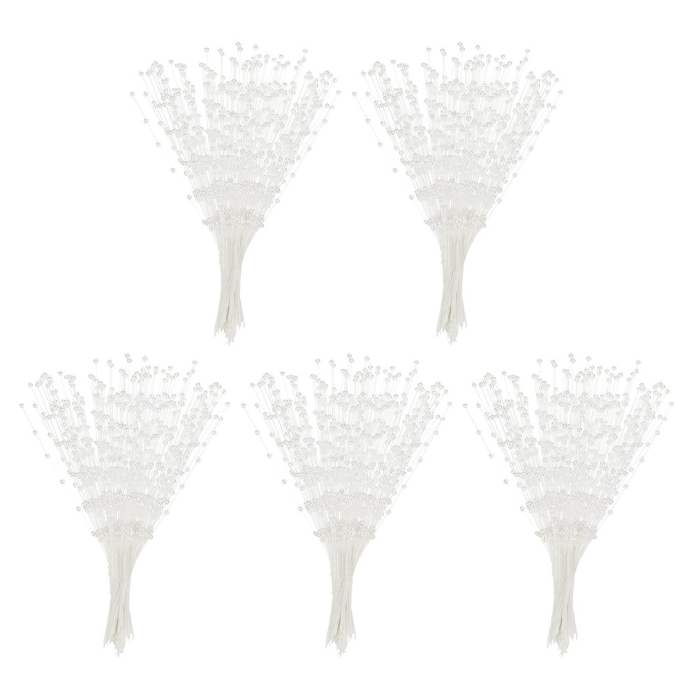 50 Pcs 4mm Pearl String Bouquet Pearl Stick Stems Bouquets Garland Spray, White