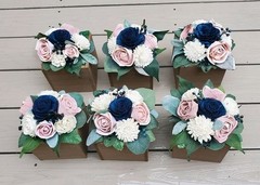 6PC Pink Navy Blue Centerpieces Sola Wood Flower Blush Wedding Baby Shower Decor