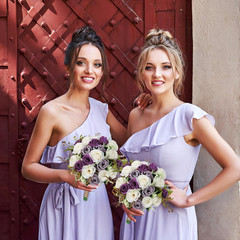 Set of 6 Dusty Purple Bridesmaid Bouquets – 7″ Ivory Flower Decor