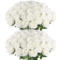 50 White Artificial Roses in Bulk, Fake Velvet Silk Roses Realistic Rose for Wed