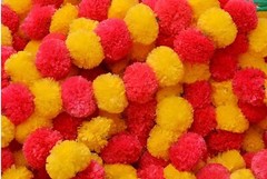 100 PC Wedding hanging Garland Indian Marigold Yellow With Red flower Wall Decor