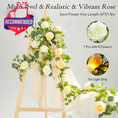 2pcs 13ft Artificial Eucalyptus Garland With Flowers, Artificial Rose Garland