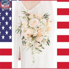 Champagne Wedding Bouquet for Bride – Artificial Roses Cascading Design