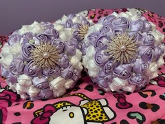 satin ribbon rose bridesmaid bouquets lavender and white