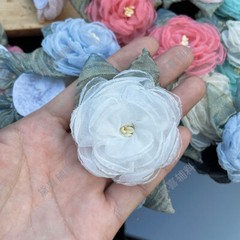 10pcs Artificial Mesh Chiffon Flowers 3D Rose Handmade for Hair Accessories DIY
