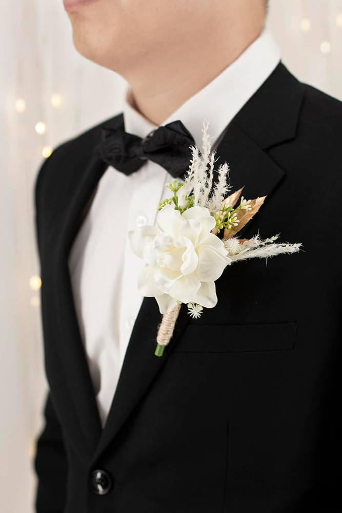1 Pc Sinlge Ivory White Boutonniere for Men for Wedding Groom Groomsmen Cream Ar