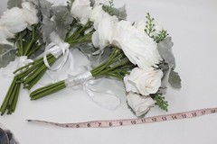 Wedding Artificial Flower Bouquet Lot of 3 Bridesmaid Bridal Flower Girl WHITE
