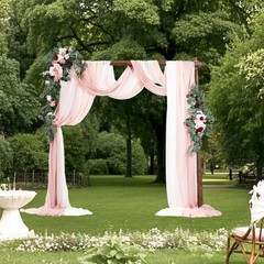 Uimoso Artificial Wedding Arch Flowers Kit Pink With 2 Pcs Flowers 3 Pcs Drapes