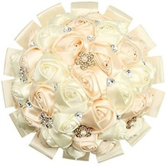 PYJTRL Multicolor Crystal Pearl Wedding Bridal Bridesmaid Ribbon Bouquets (Beige
