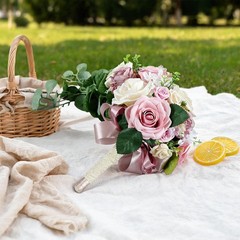 Cascading Bridal Bouquet, Artificial Flowers Rustic Boho Tossing Bouquet