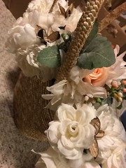 Ashland Straw Basket & 5 Floral Bunches NWT Roses Cotton Wedding bouquet Decor