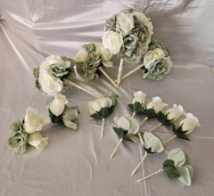 Wedding Bouquet Package, Ivory, Green, White, Roses, 14 Pieces
