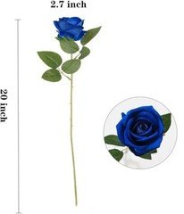 16PCS Artificial Silk Flowers Faux Roses Bouquet Long Stem for Home Royal Blue