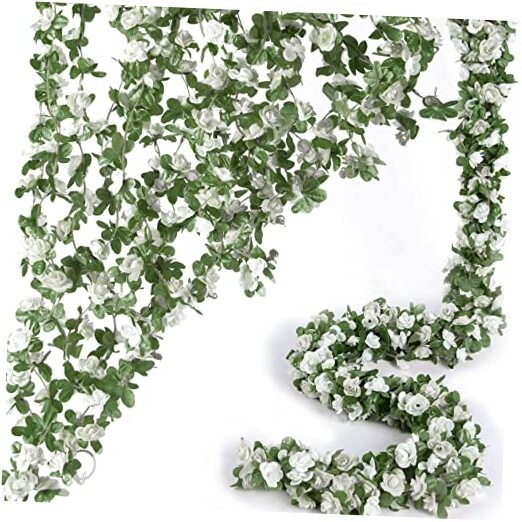 8 Pcs x 8.2 ft Flower Garland Artificial Rose 8 Vines 66FT Spring-white-8pcs
