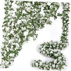 8 Pcs x 8.2 ft Flower Garland Artificial Rose 8 Vines 66FT Spring-white-8pcs