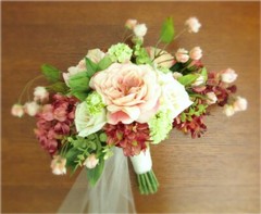 Silk Flower Cascade BRIDAL BOUQUET Pink Mauve Roses Dahlia Wisteria Eucalyptus