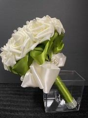 Wedding Flower Rhinestone Bouquet Bride Bridesmaid Rose Satin Bridal Large 11×9″
