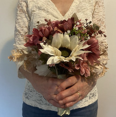 Bridal Wedding Bouquet Hand made Budget Friendly Faux Flowers White Pink Green