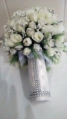 SMALL WEDDING BOUQUET- IVORY ROSES- SILVER LACE HANDLE