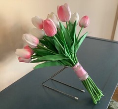 24 stems pink/white and white tulip bridal bouquet