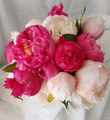 Custom Beautiful And Made White, pink Dark Pink Peonies Bridal Wedding Bouquet