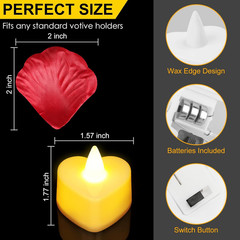 6000 Pcs Artificial Rose Petals with 72 Pcs Romantic Flameless Candles, LED Hear
