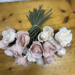 ROSEBUD Silk Fake Flower Pink Blush Blooming•Flower Heads•Garden•Florals 20