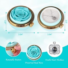 Preserved Real Rose with Heart Necklace , Eternal Flowers Gifts for Blue