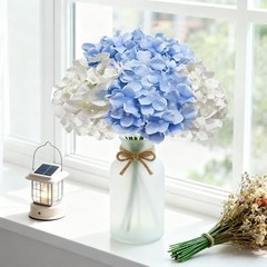 Faux Hydrangea Artificial Flowers Bulk, Fake Silk Hydrangea 50 Pcs White Blue