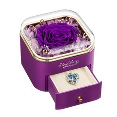 Preserved Real Purple Rose with Angle Wings Necklace, Forever Small, 1-purple