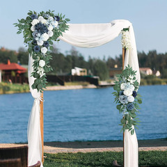 Dusty Blue Wedding Arch Flowers Kit with Draping Fabric – 4 Pcs Set