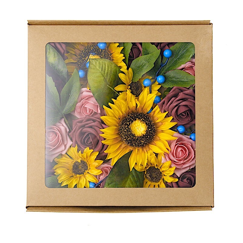 Yellow Burgundy Silk Sunflowers Foam Roses Artificial Flowers Box Party Supplies