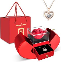 Preserved Red Rose Flowers with Love Necklace Gifts for Women Mom Birthday Prom