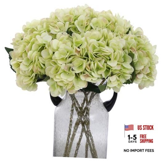 6pcs Green Silk Hydrangea Artificial Flowers Fake Hydrangeas with Lime Green