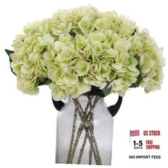 6pcs Green Silk Hydrangea Artificial Flowers Fake Hydrangeas with Lime Green