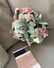 Ling’s Moment Pink Blue Bridal Bouquet Cascading, Dusty Rose Navy Wedding Bou…