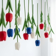 Pack 5 ft Artificial Tulips Hanging Independence Day 12 Red, White, Dark Blue