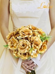 Rose Head Flowers with Stem – 108pcs Rose Artificial Flowers Bulk – 3.1” Gold