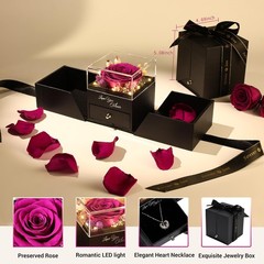 FIACO Gifts for Women Preserved Real Roses 3.43 x 3.74 x 4.13 inches, Purple