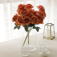 TERRACOTTA 2 Bushes 17″ Silk Roses Artificial FLOWERS Bouquets Party Decorations