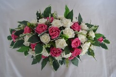 Table decoration flower arrangement rose leaves diamante sprays diamante pins