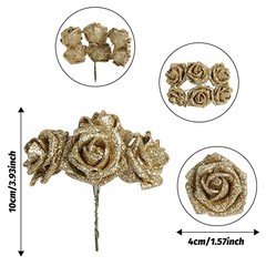 Roses Artificial Flowers,60pcs Mini Glitter Flowers 1.57in Fake Roses with Gold