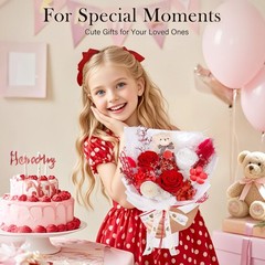 Preserved Flowers Bouquet with Bear, 3 Real Forever for Delivery, Red
