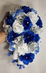 Royal Blue Silver White Rose Bridal Wedding Bouquet Accessories