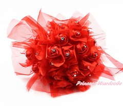 Hot Red Crystal Rhinestone Roses Flower Girl Wedding Bridal Corsage Bouquet